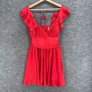 Forolav Dress Women M Medium Red Sheath Short V-Neck Short Sleeve Casual Solid